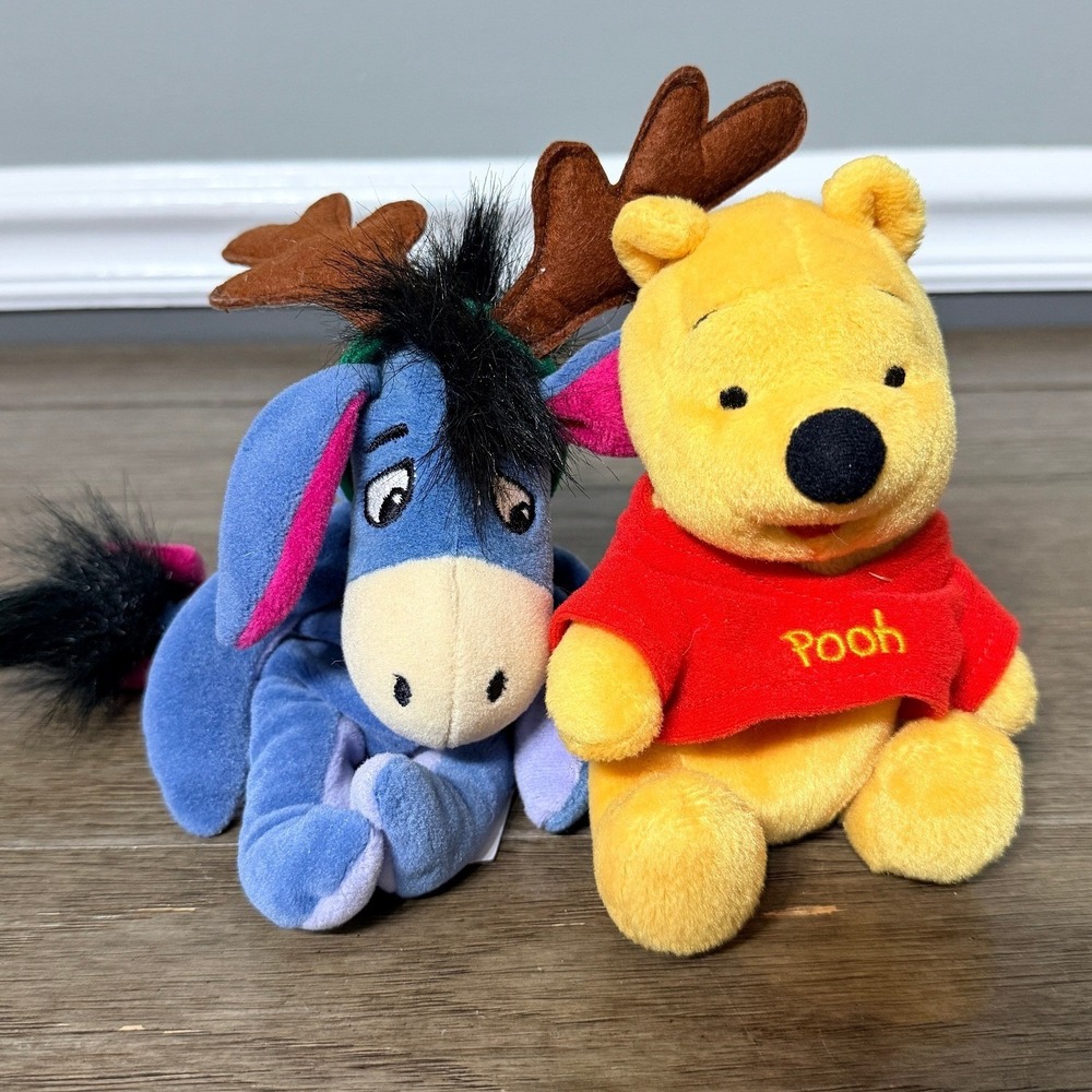 Disney Winnie the Pooh & Eeyore Reindeer Plush Set Mattel Arcotoys‎ Bean Bag